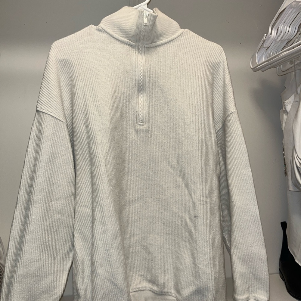 Aerie Cream Zip-Up Sweater